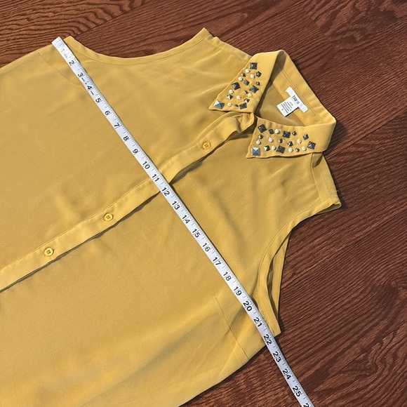 Bar III jeweled Embellished collar sheer Button Down Blouse mustard yellow Large - Picture 8 of 11